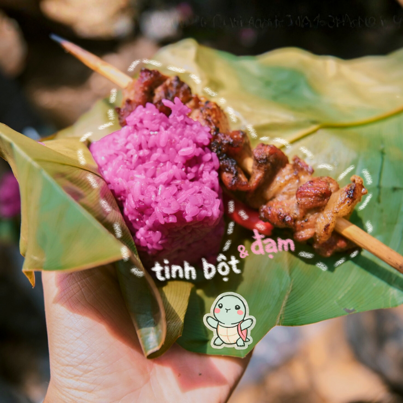 Bữa trưa ngon lành trên đường trekking Tà Xùa (Phu Sa Phìn) - xôi và thịt nướng, vừa no vừa chắc bụng